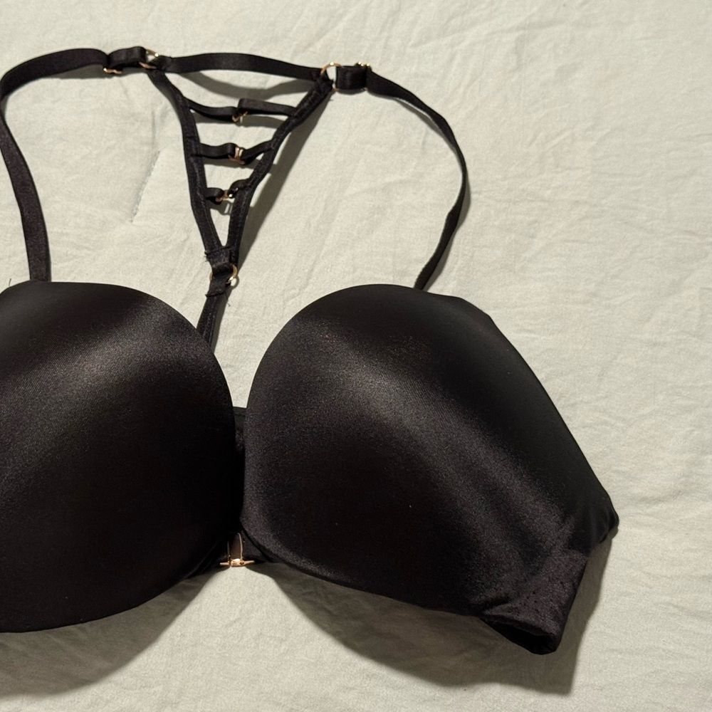 Victoria's Secret Black Racer Back Satin Bra Size 34C